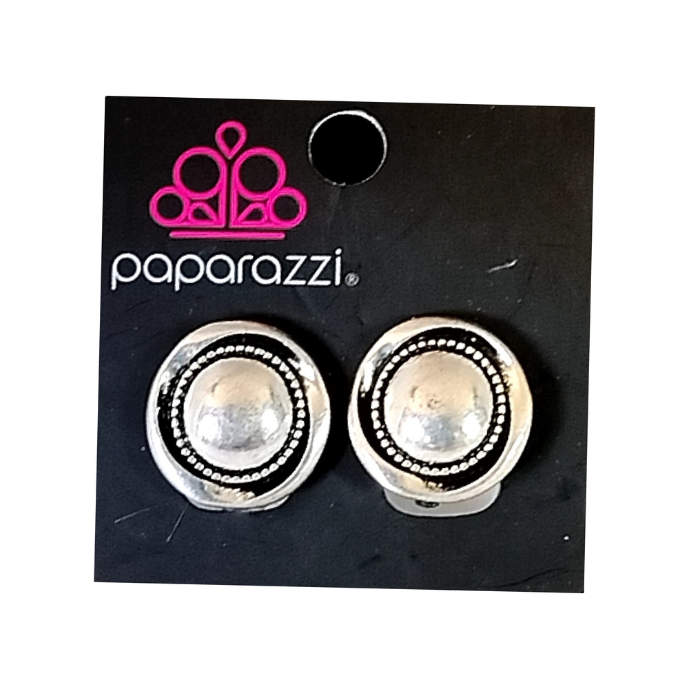 Paparazzi Silver and Black Earrings